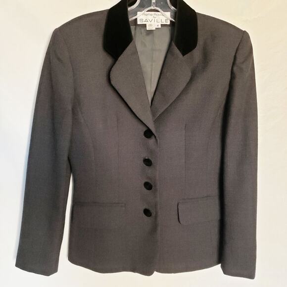 Rena Rowan Saville Wool Blazer Size 4 Velvet Collar Gray 4 Button Hour Glass - Picture 3 of 8